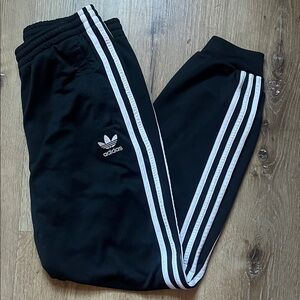 Adidas Kids Black Joggers with White Stripes